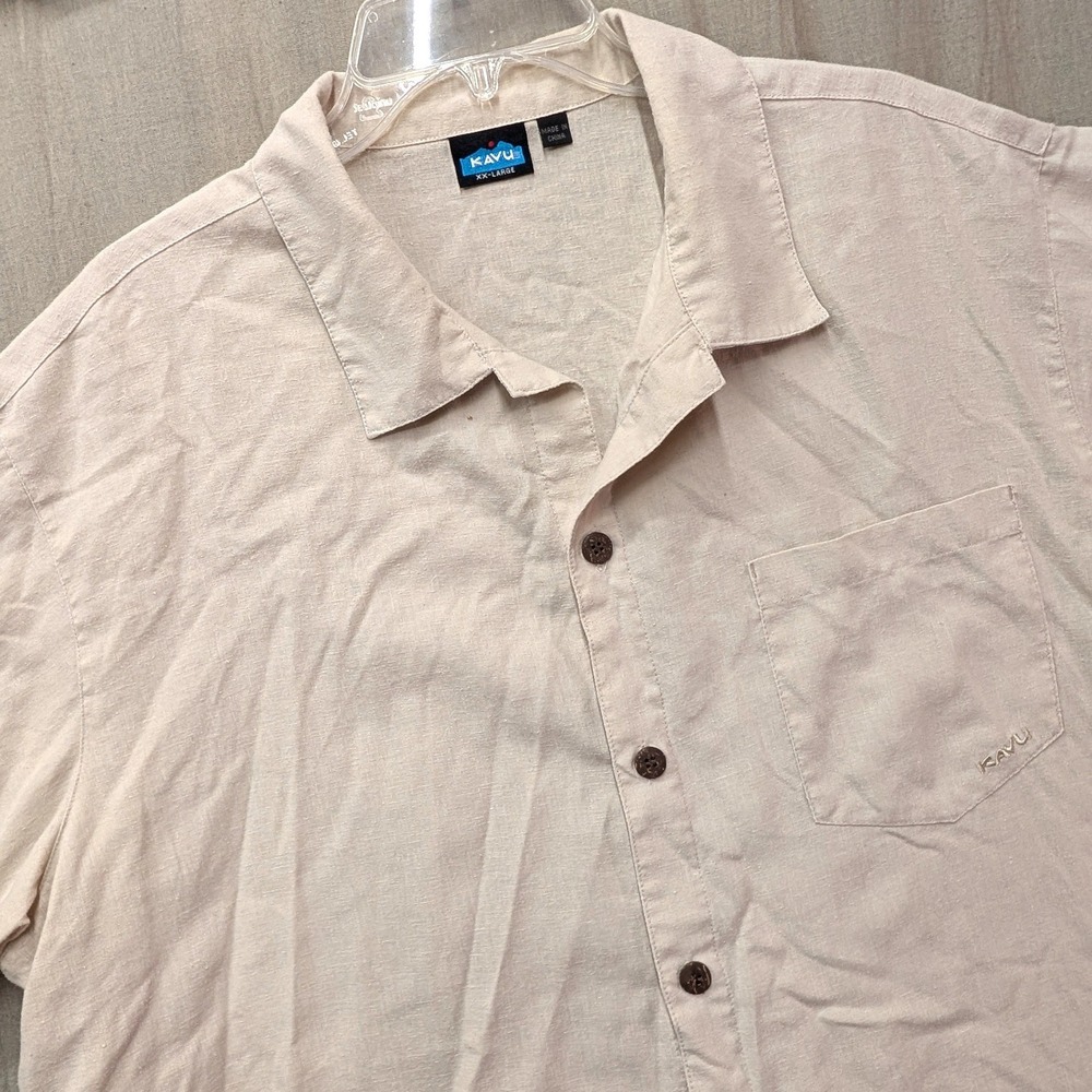 Kavu Mens XXL Beige Hemp Blend Short Sleeve Button Down Shirt Pocket Tan